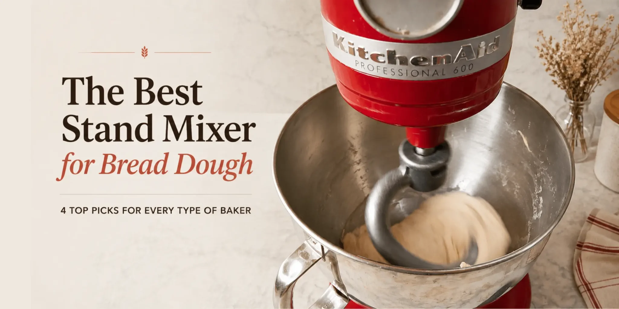 KitchenAid Professional 600 stand mixer kneading bread dough in a stainless steel bowl