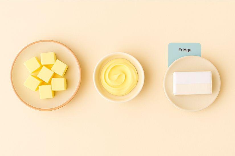 butter remedies cubed cold butter, softened butter, and butter in pack